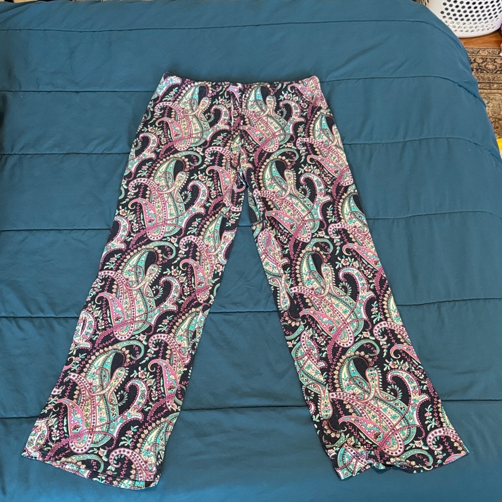 Women's Paisley Lounge Pants - Black & Pink Casual Sleepwear